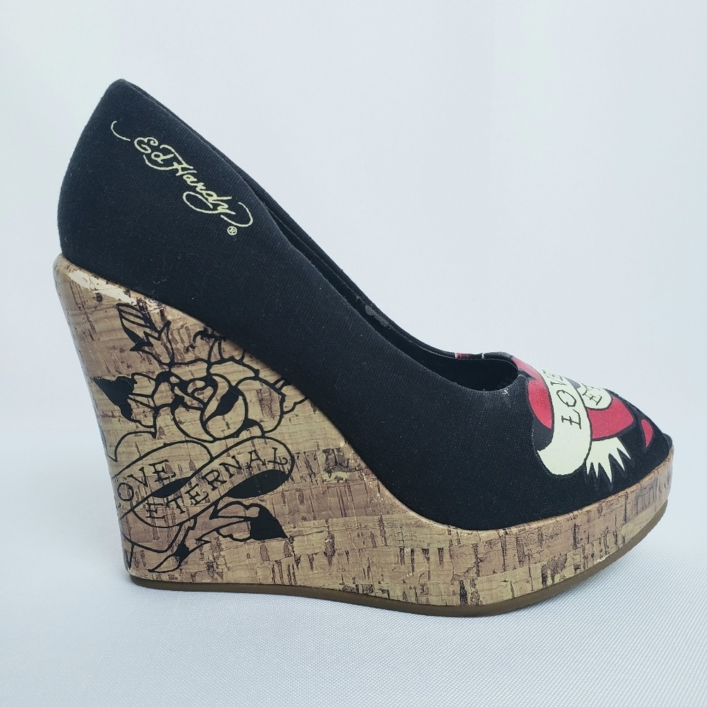 Ed Hardy Love Eternal Black Peeptoe, Size 7